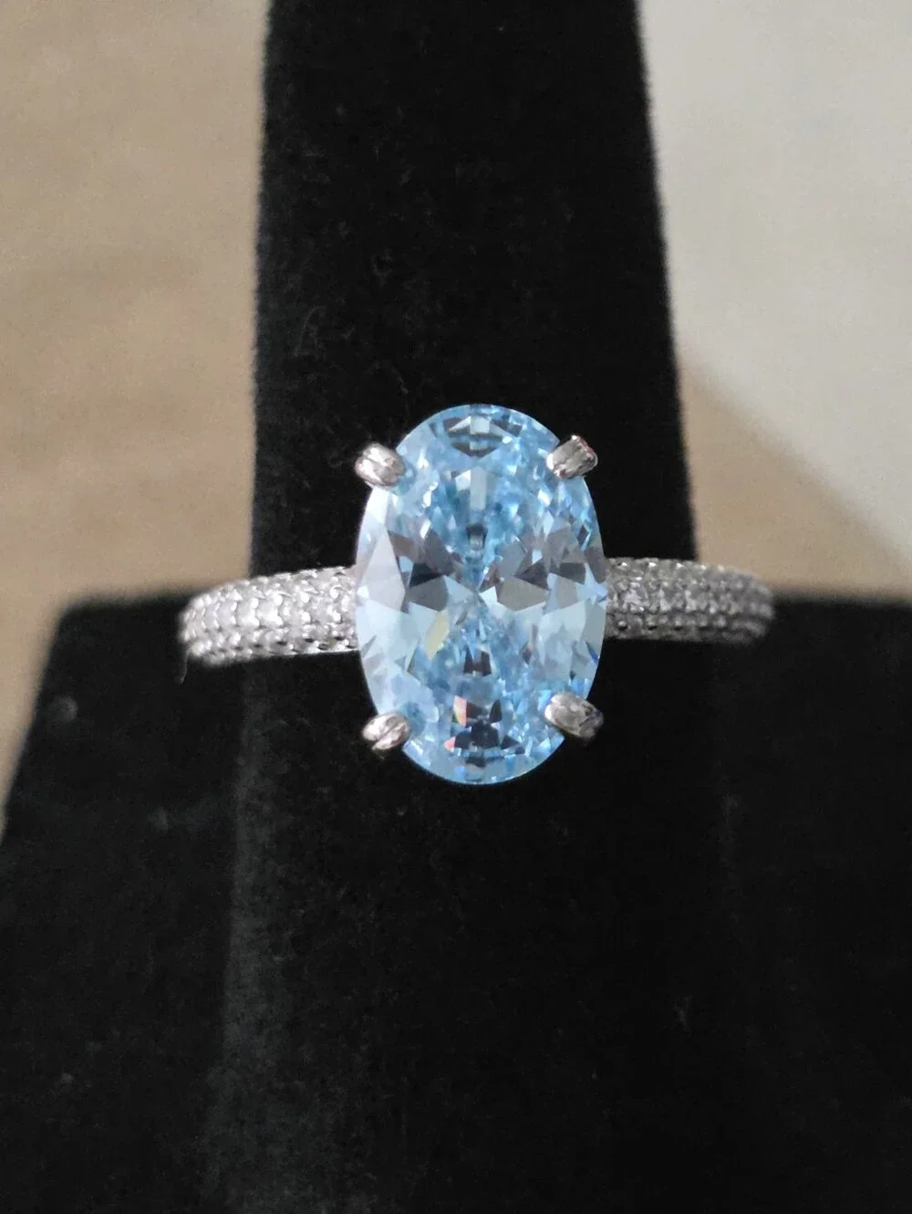 Solid 925 Sterling Silver 4.5 CT Oval Lab Grown Aquamarine Ring Size 6